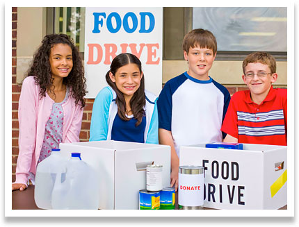 Photo of kids running a food drive